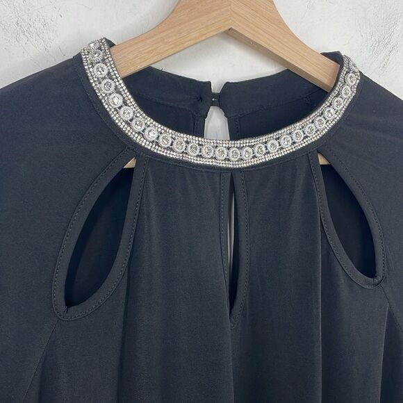 MOA MOA Black Rhinestone Neckline Blouse Cutout Neckline Glam Goth 3/4 Sleeve 1X - Picture 4 of 12